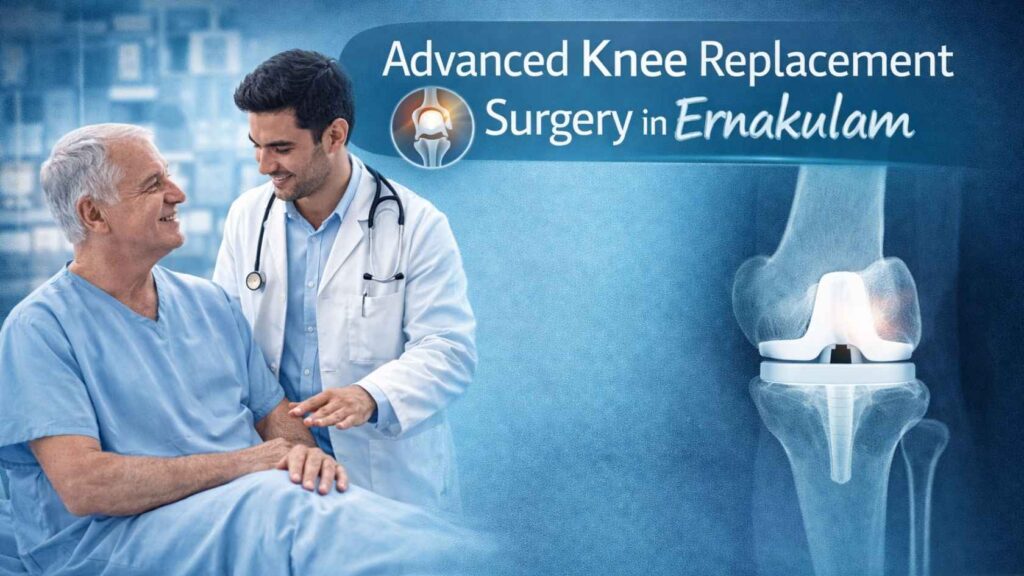 Doctor consulting elderly patient about advanced knee replacement surgery